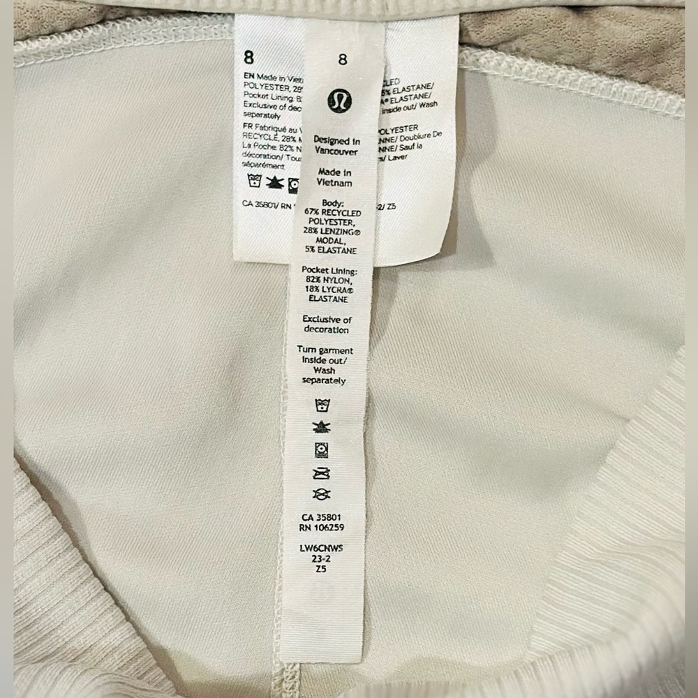Lululemon Ribbed Softstream Zip-Leg High Rise Crop Pants In Bone, Size 8 - Picture 11 of 16